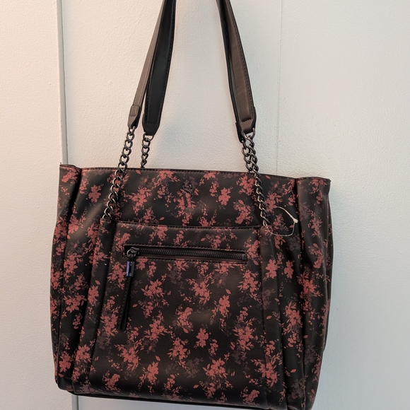 Simply Vera Vera Wang Black and Pink Floral Shoulder Bag - Picture 1 of 7